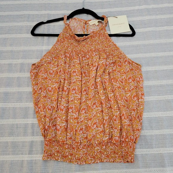 Cynthia Rowley Tops - Orange Paisley Halter Style Tank Top With Elastic Waist Band
